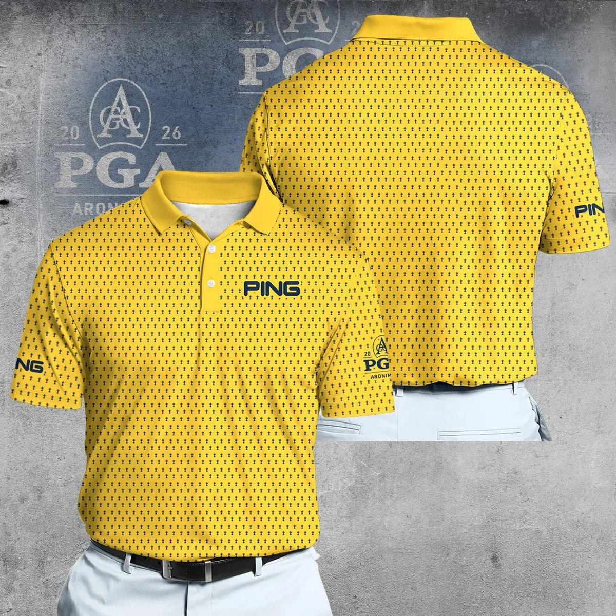 Golf 2026 PGA. Yellow And Blue Trophy Pattern AOP Polo Shirt DTL11102504