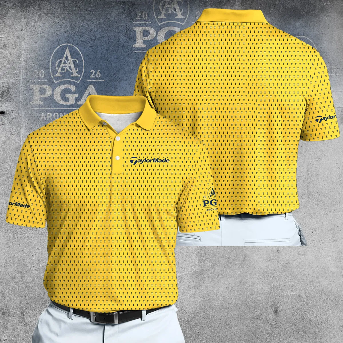 Golf 2026 PGA. Yellow And Blue Trophy Pattern AOP Polo Shirt DTL11102502
