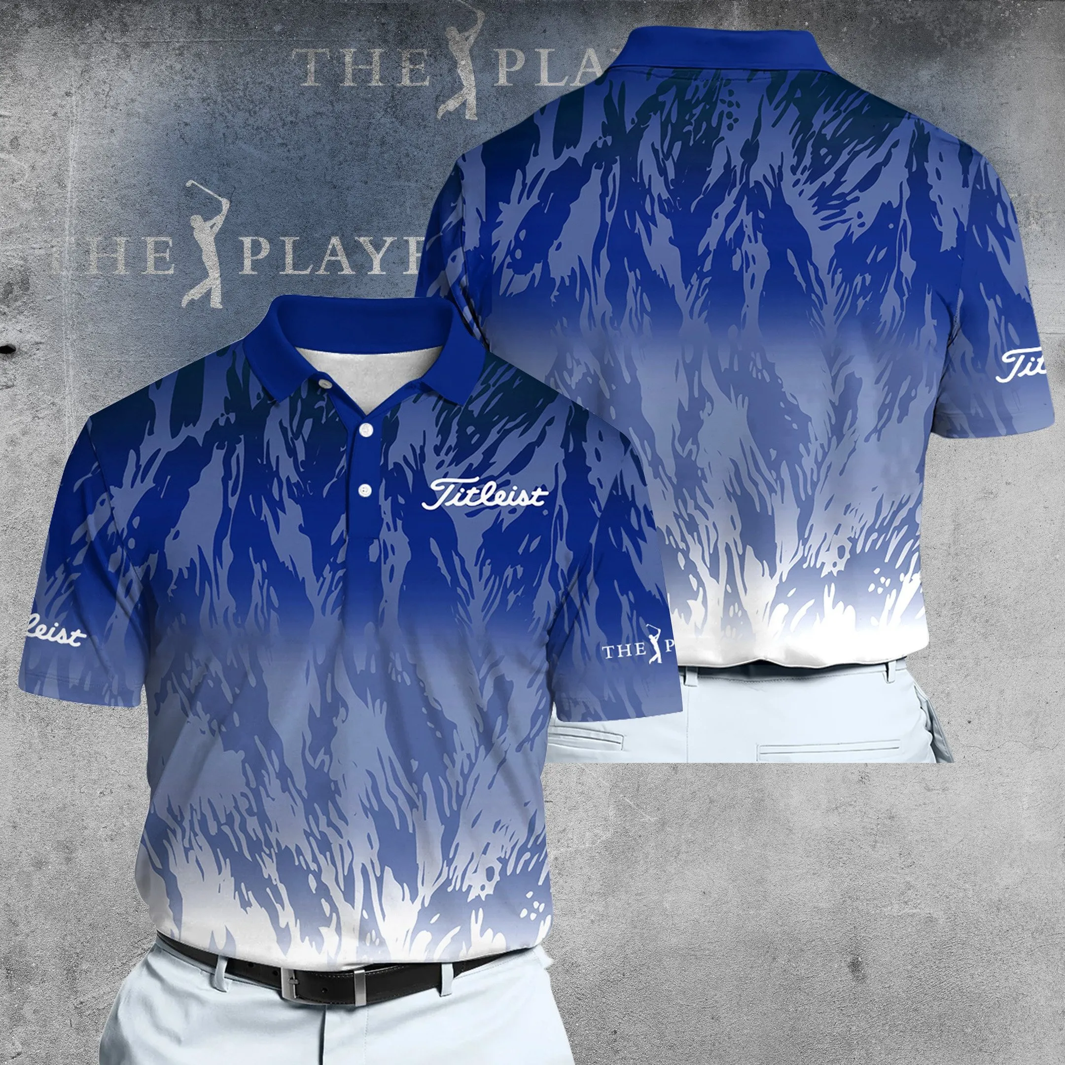 Golf 2026 The Players Blue And White Pattern AOP Polo Shirt LDLO03112541