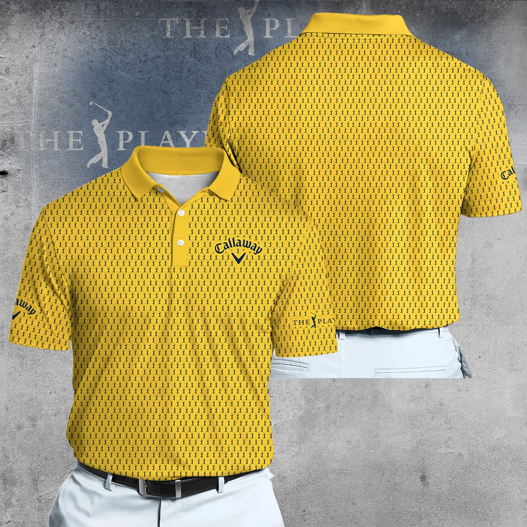 Golf 2026 The Players Yellow And Blue Pattern Pattern AOP Polo Shirt LDLO03112539
