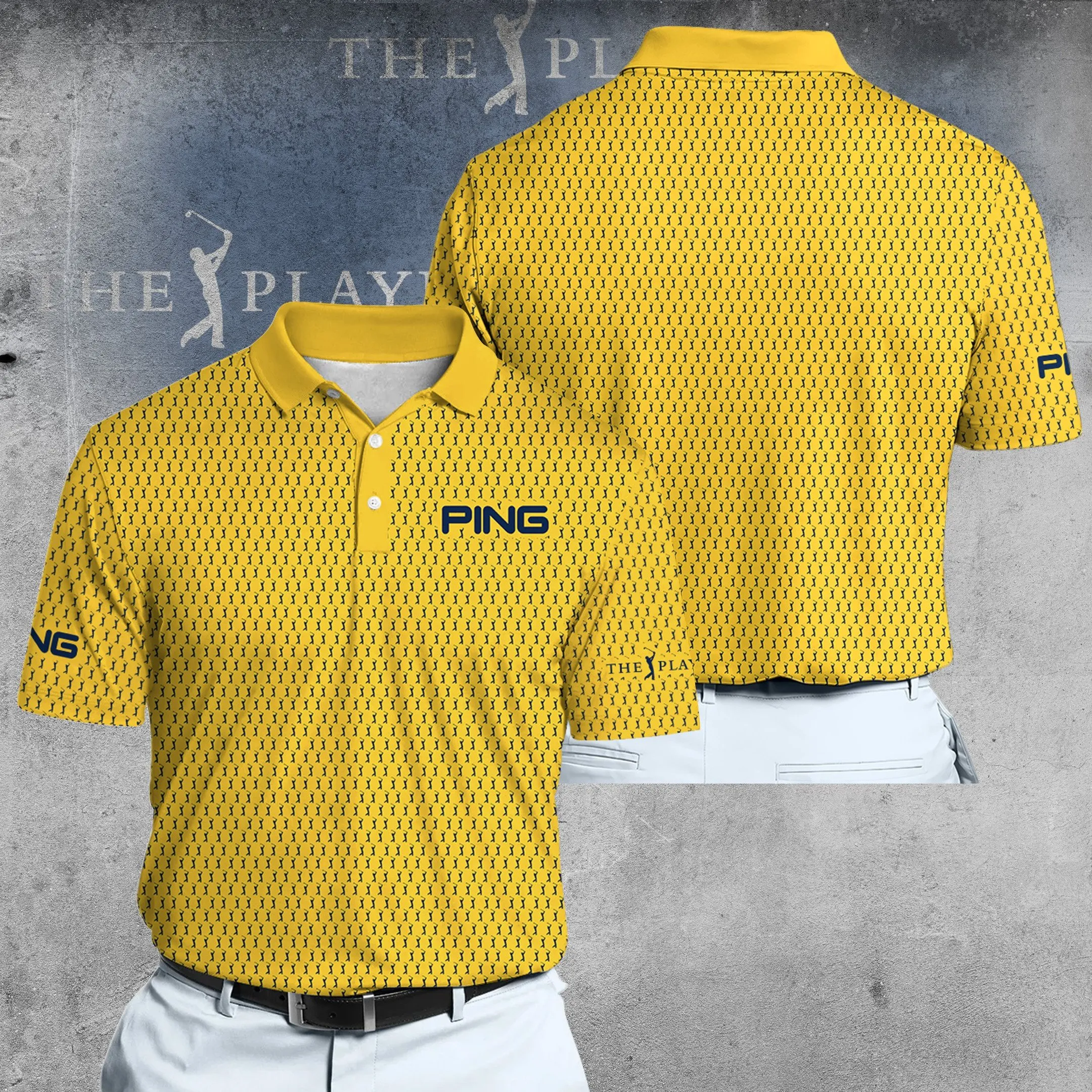 Golf 2026 The Players Yellow And Blue Pattern Pattern AOP Polo Shirt LDLO03112540