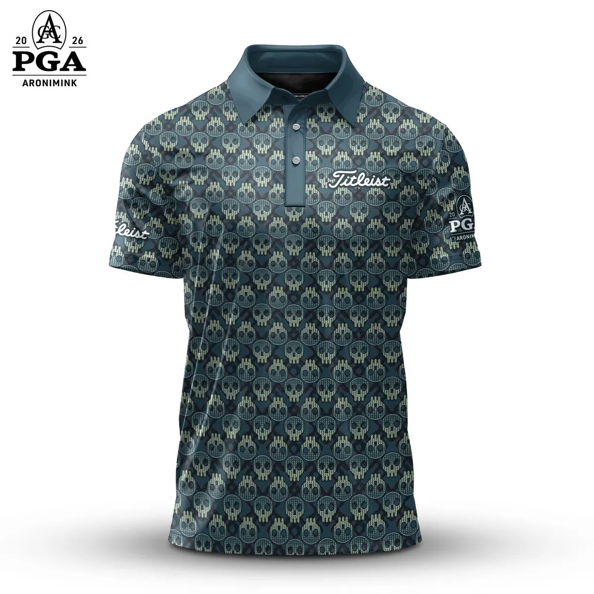 Golf 2026 PGA. Sporty Skull Pattern AOP Polo Shirt DTL11102525
