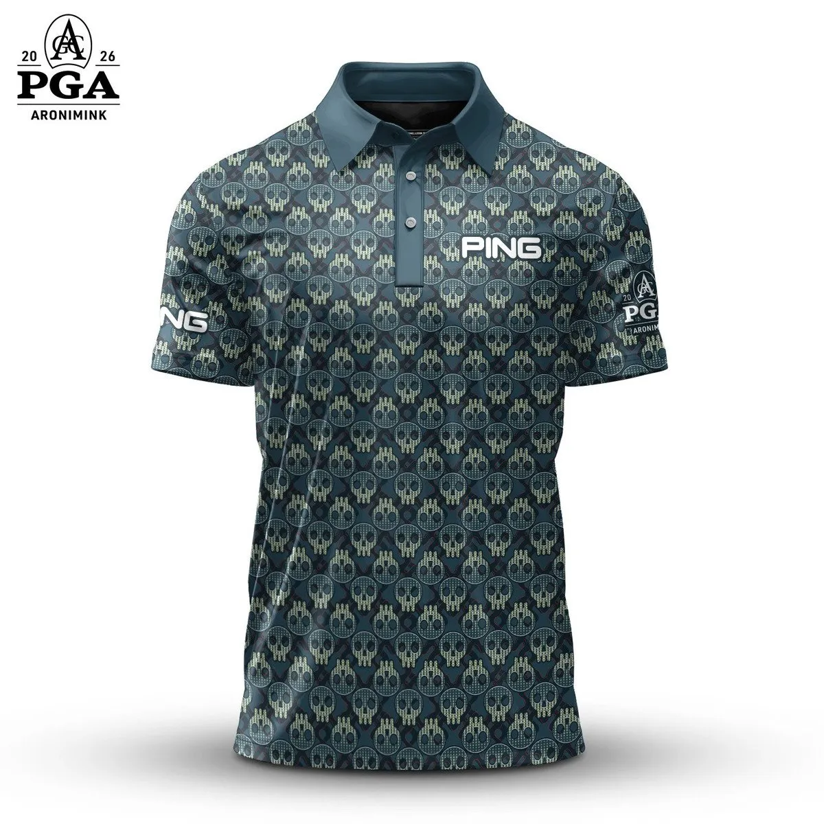 Golf 2026 PGA. Sporty Skull Pattern AOP Polo Shirt DTL11102528