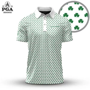 Golf 2026 PGA. White Green Shamrock Pattern AOP Polo Shirt LDLO13102510