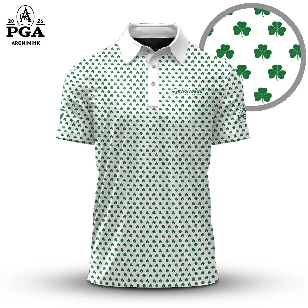 Golf 2026 PGA. White Green Shamrock Pattern AOP Polo Shirt LDLO13102510