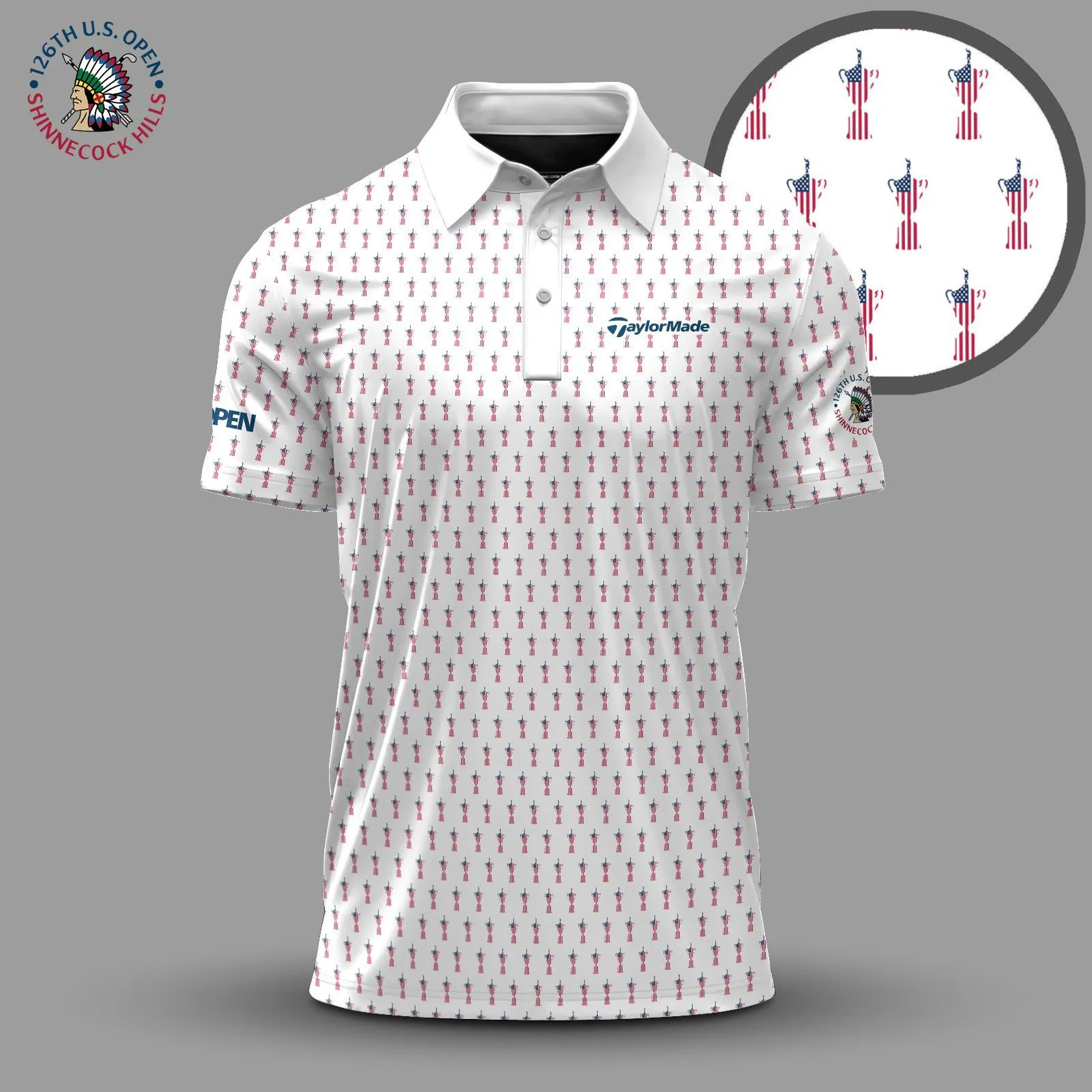 Golf 2026 Open. White US Pattern AOP Polo Shirt LDLO19112554