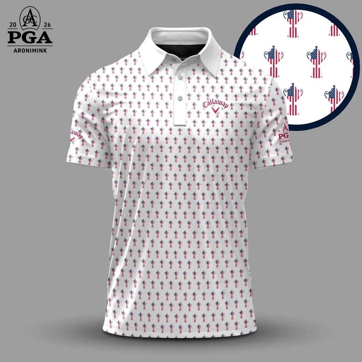 Golf 2026 PGA. White USA Pattern AOP Polo Shirt LDLO13102507