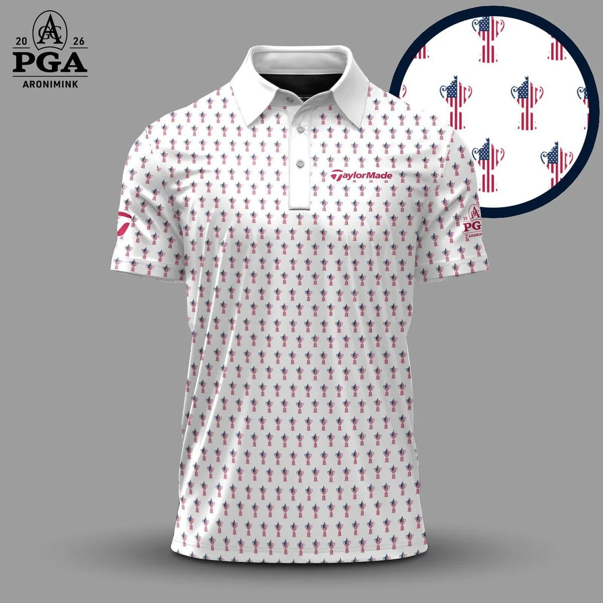 Golf 2026 PGA. White USA Pattern AOP Polo Shirt LDLO13102506