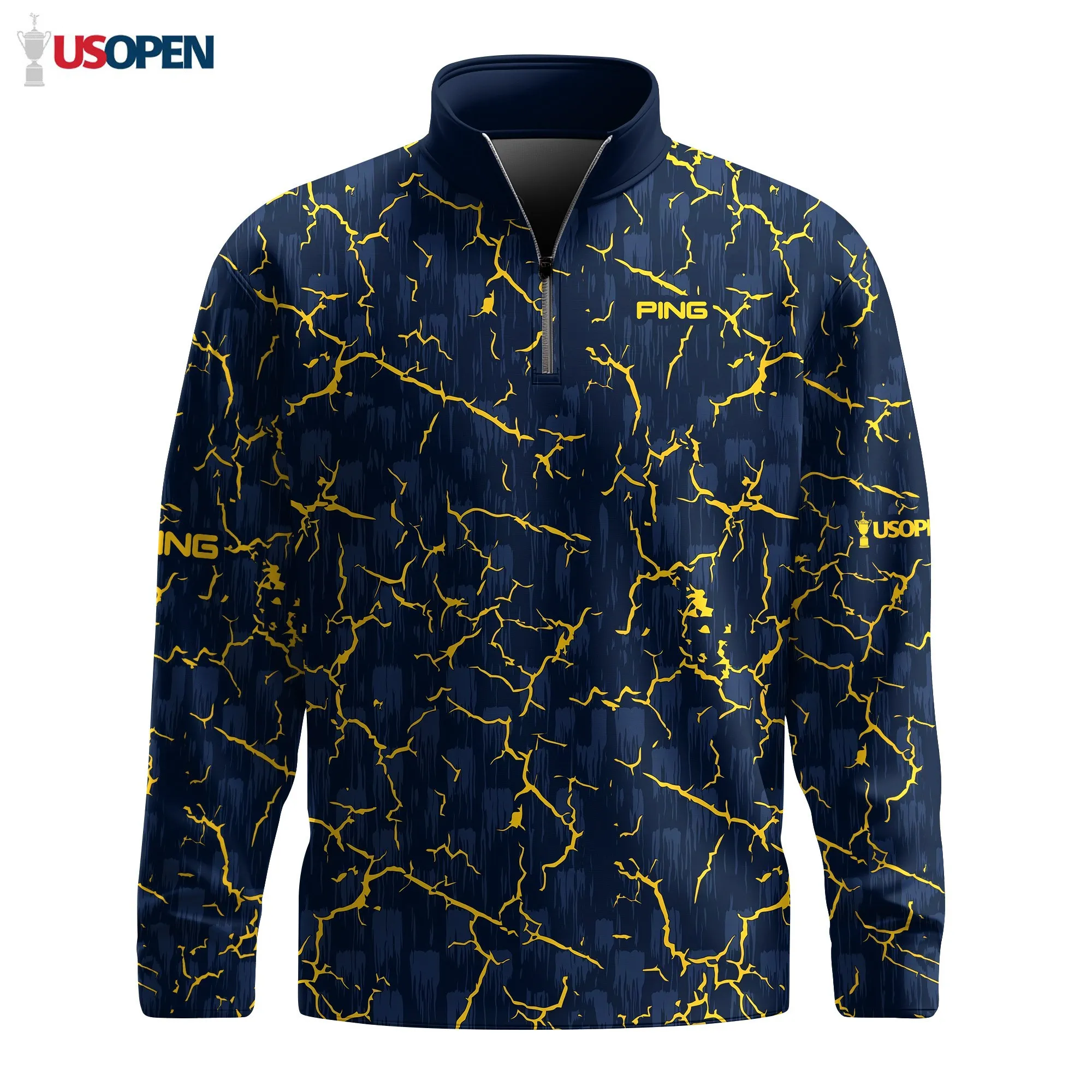 Golf 2026 Blue Yelllow Cracks Pattern AOP Quarter-zip Pullover LDLO19112532