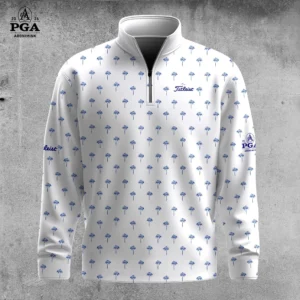 Golf 2026 White Blue Palm Pattern AOP Quarter-zip Pullover LDLO30012649