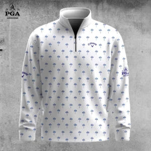 Golf 2026 White Blue Palm Pattern AOP Quarter-zip Pullover LDLO30012651