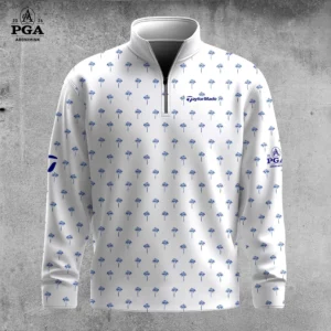 Golf 2026 White Blue Palm Pattern AOP Quarter-zip Pullover LDLO30012650