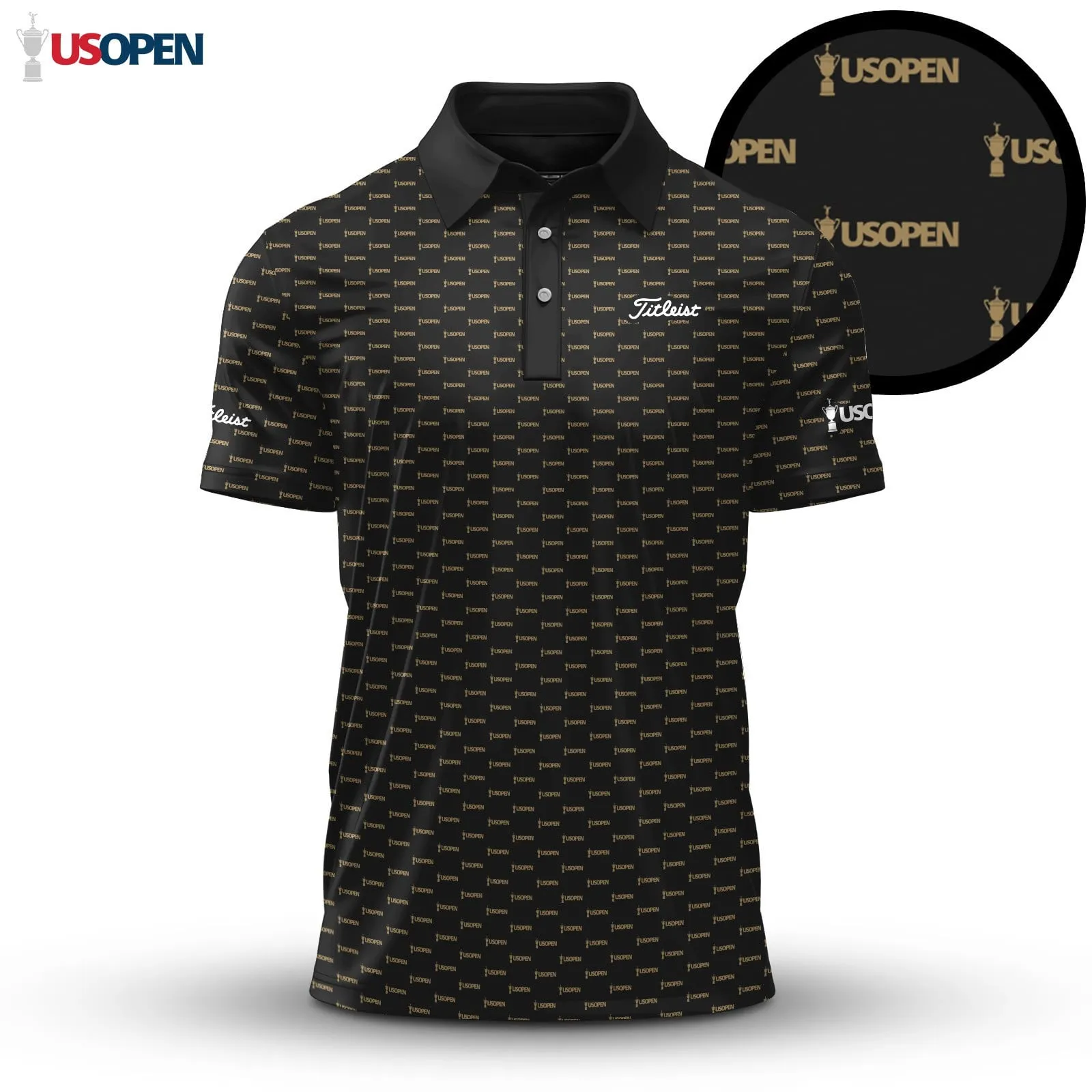 Golf 2026 Open. Gold Black Pattern AOP Polo Shirt LDLO26022603