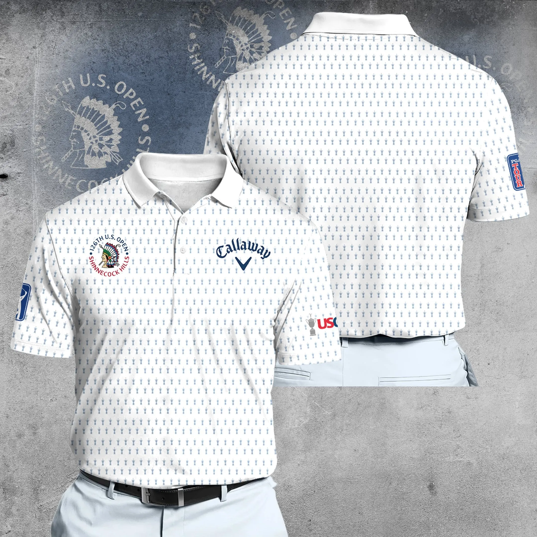 Golf 2026 Open. White Trophy Pattern AOP Polo Shirt LDLO26022622