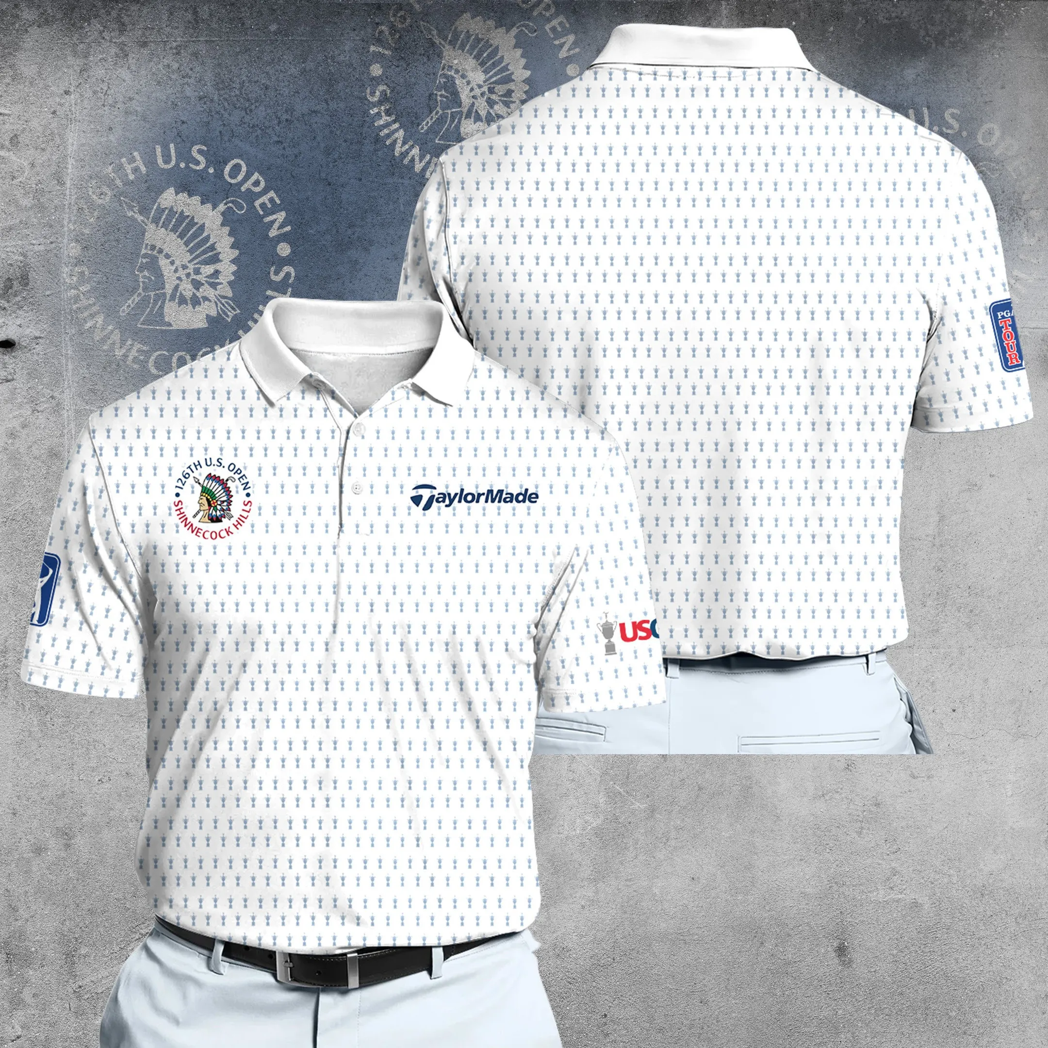 Golf 2026 Open. White Trophy Pattern AOP Polo Shirt LDLO26022621