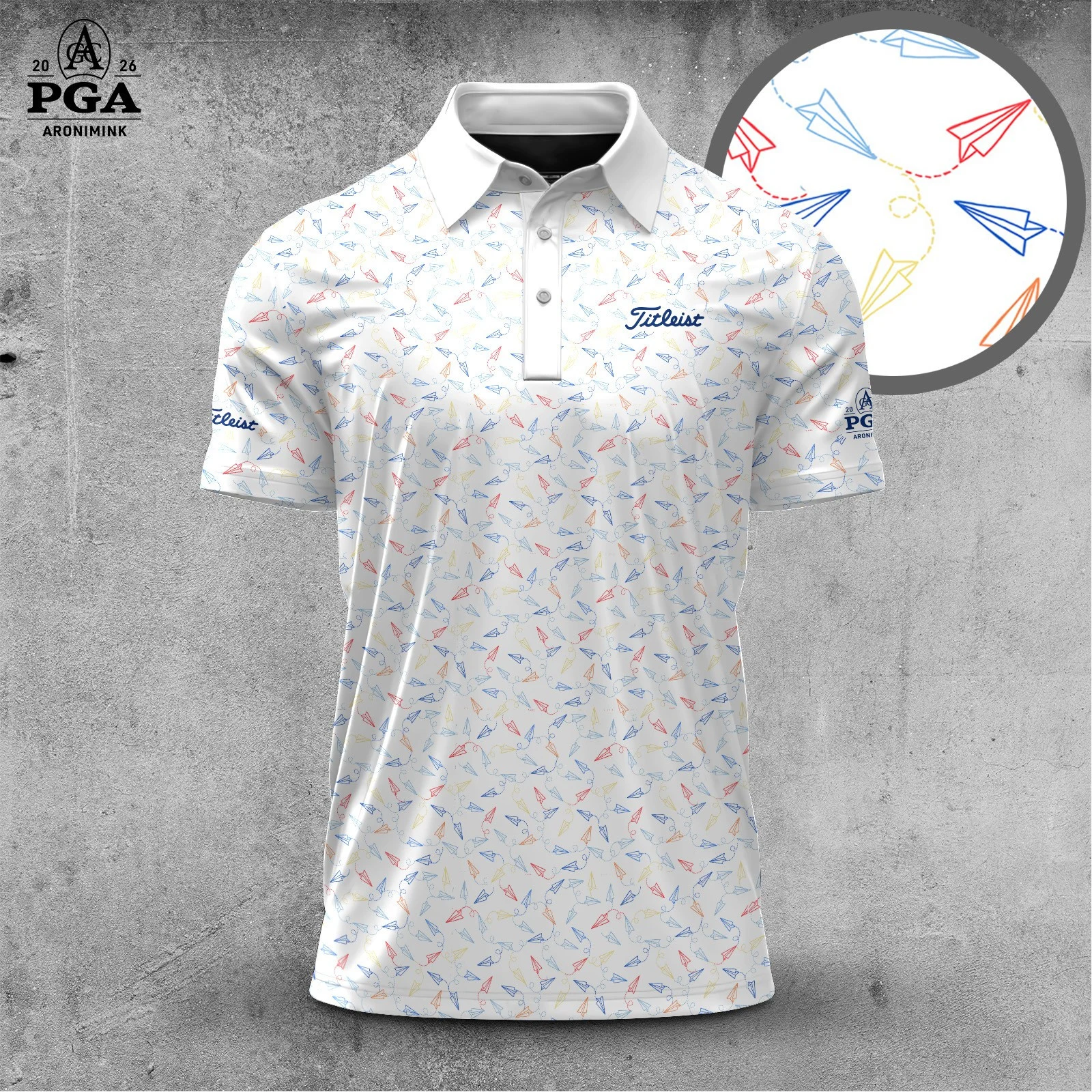 Golf 2026 PGA. Colorful Paper Airplane Pattern AOP Polo Shirt LDLO31032601