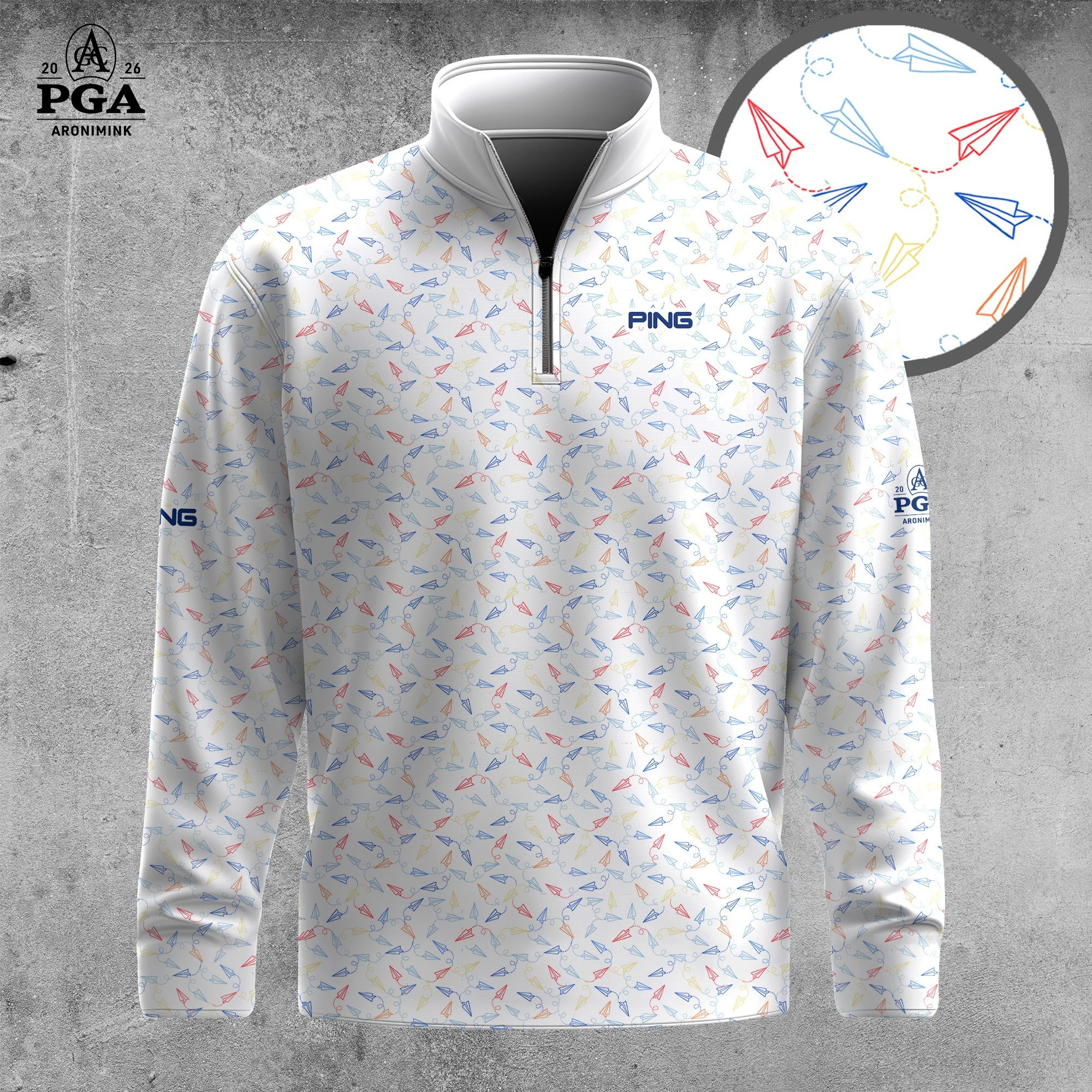Golf 2026 PGA. Colorful Paper Airplane Pattern AOP Quarter-zip Pullover LDLO31032608