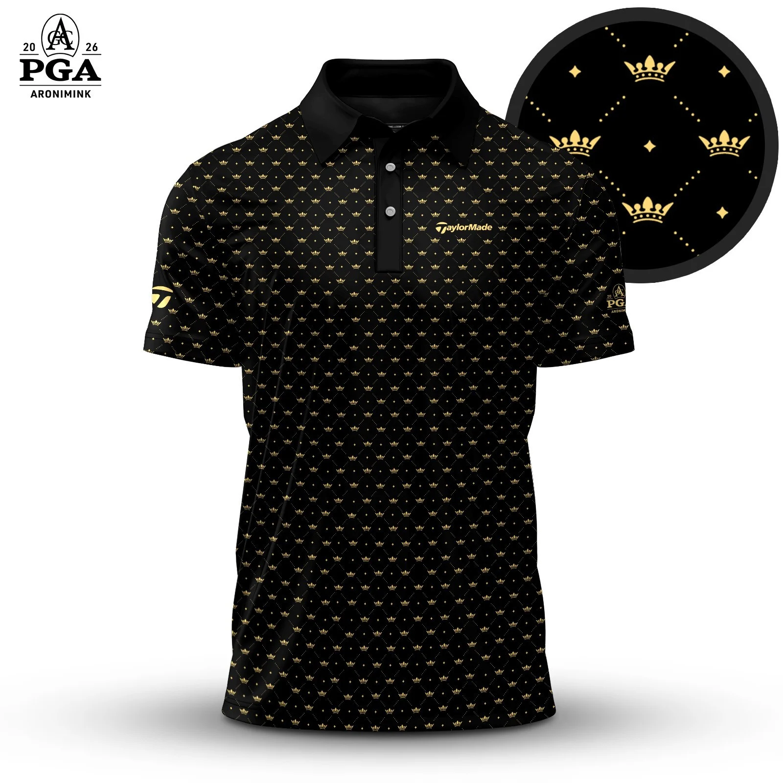 Golf 2026 PGA. Black King Crown Pattern AOP Polo Shirt LDLO31032610