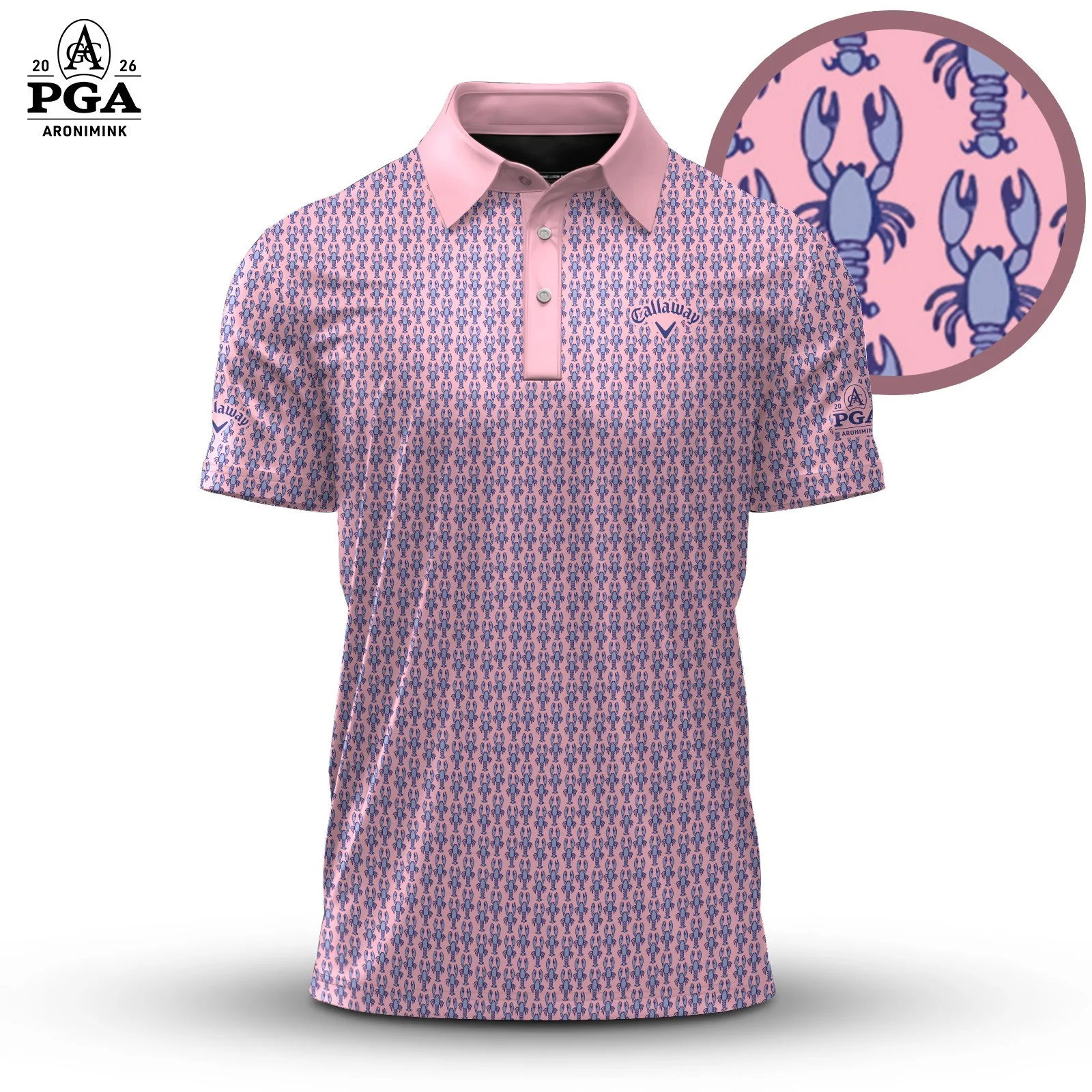 Golf 2026 PGA. PINK Blue Lobster Pattern AOP Polo Shirt LDLO31032627