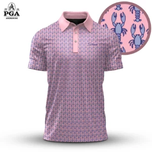 Golf 2026 PGA. PINK Blue Lobster Pattern AOP Polo Shirt LDLO31032625