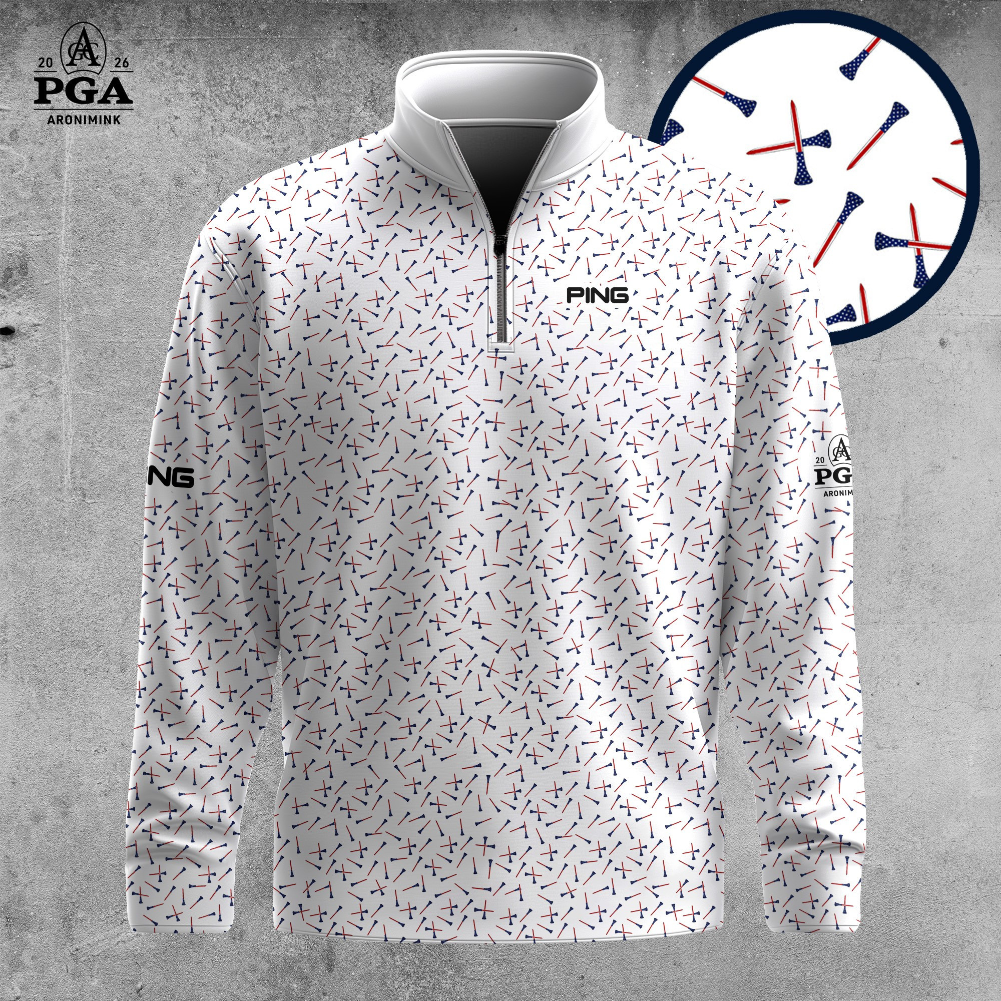 Golf 2026 PGA. America Golf Tee Pattern AOP Quarter-zip Pullover LDLO31032640