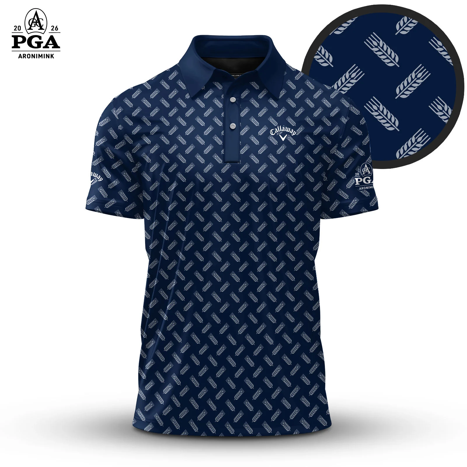 Golf 2026 PGA. Blue Wheat Pattern AOP Polo Shirt LDLO31032651