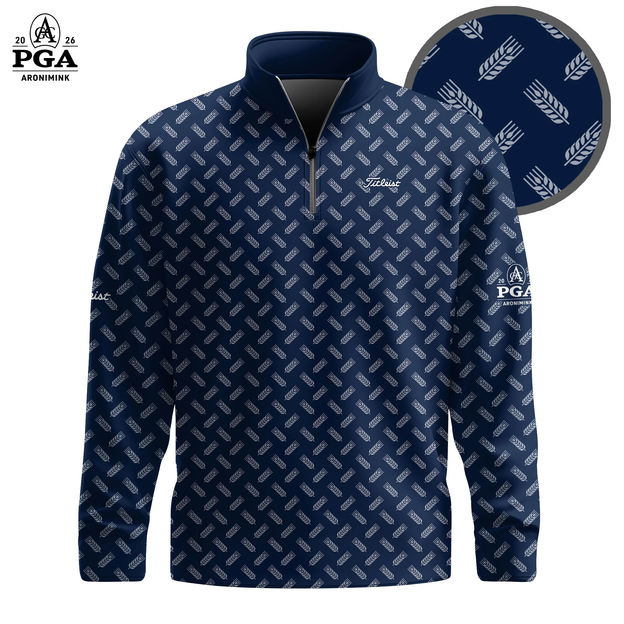 Golf 2026 PGA. Blue Wheat Pattern AOP Quarter-zip Pullover LDLO31032653