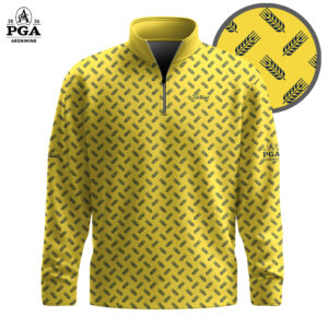 Golf 2026 PGA. Yellow Blue Wheat Pattern AOP Quarter-zip Pullover LDLO31032661