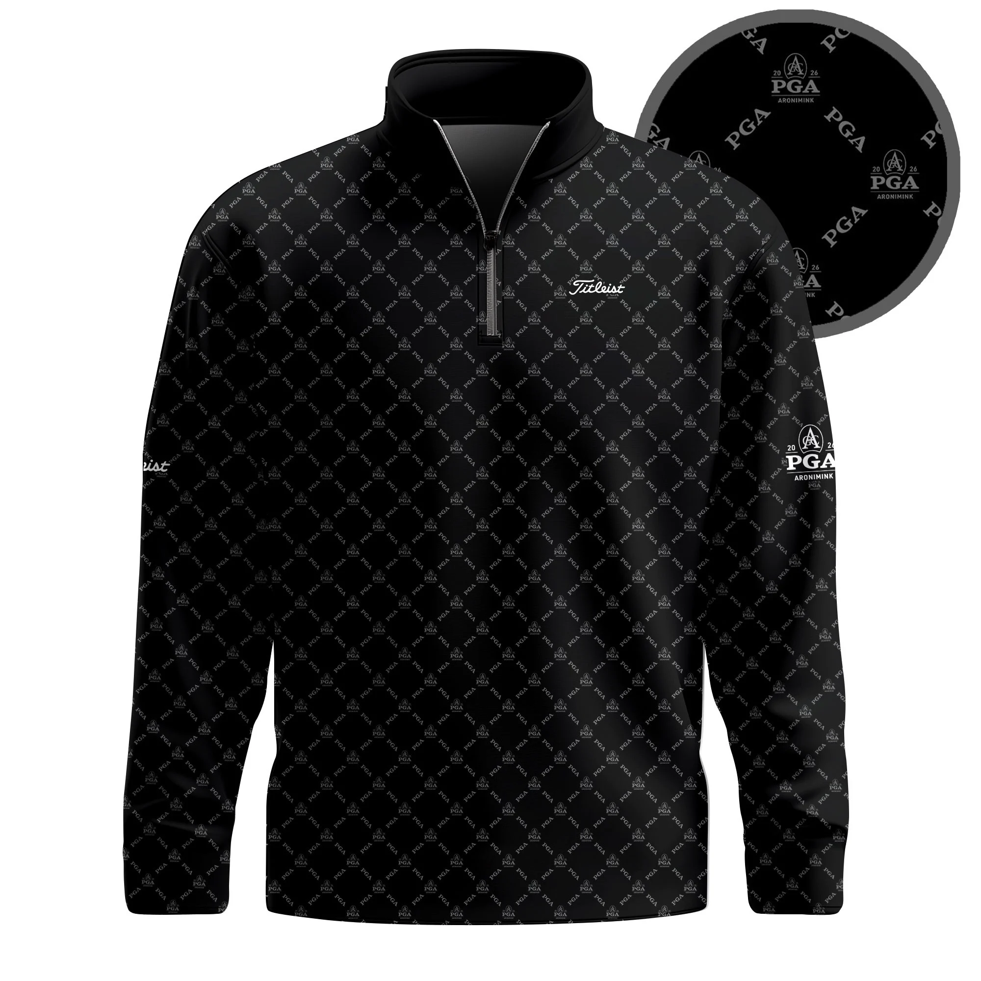 Golf 2026 PGA. Black Pattern AOP Quarter-zip Pullover LDLO31032669