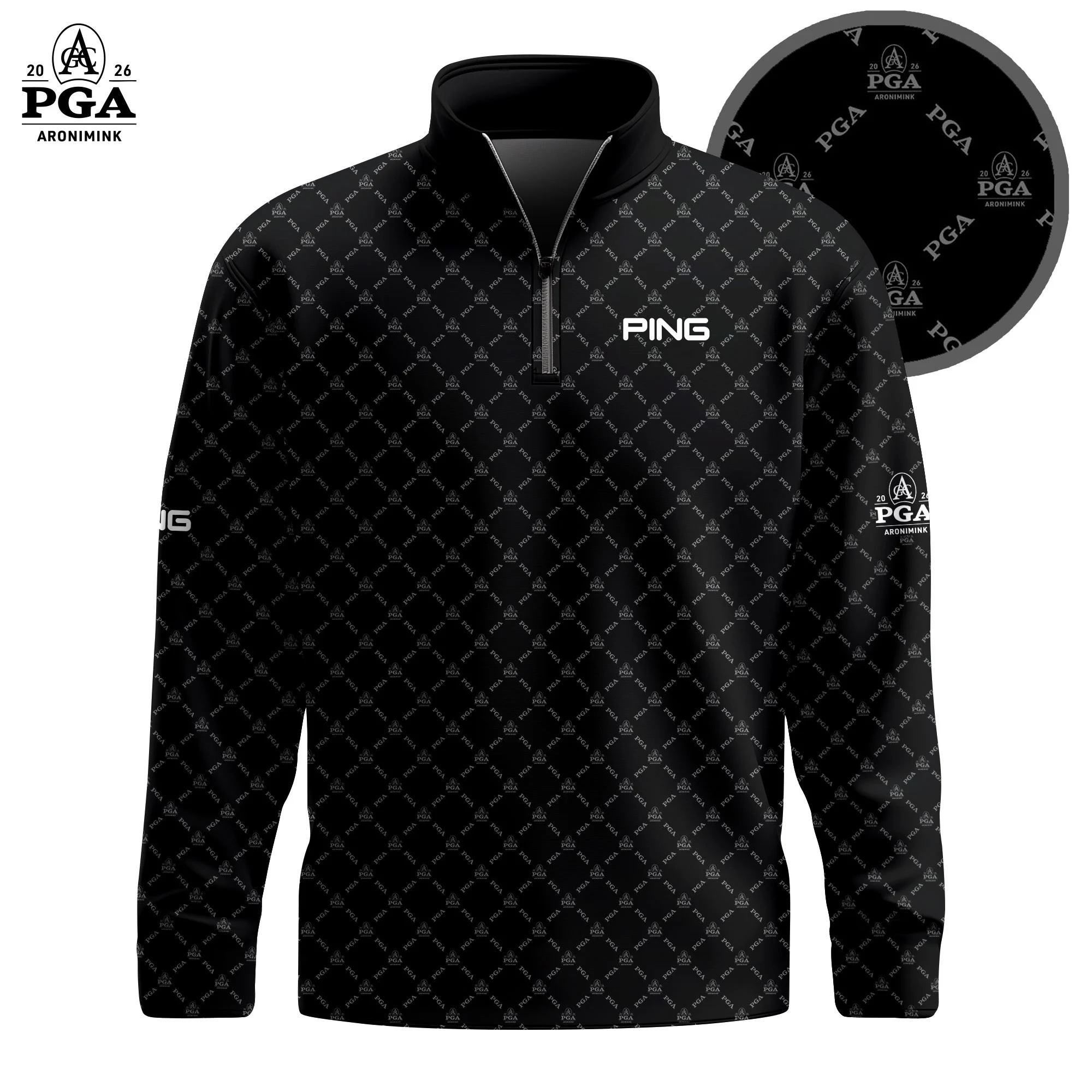 Golf 2026 PGA. Black Pattern AOP Quarter-zip Pullover LDLO31032672