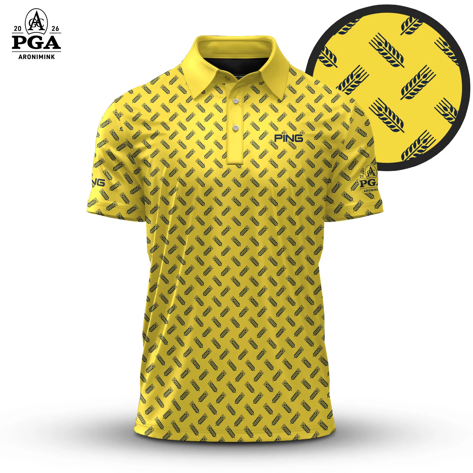 Golf 2026 PGA. Yellow Blue Wheat Pattern AOP Polo Shirt LDLO31032660