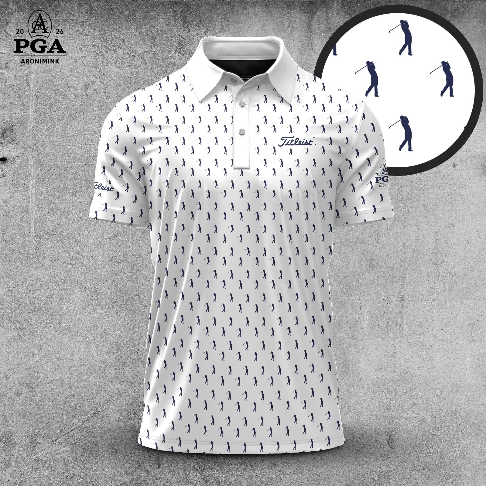 Golf 2026 PGA. White Blue Golf Players Pattern AOP Polo Shirt LDLO31032681