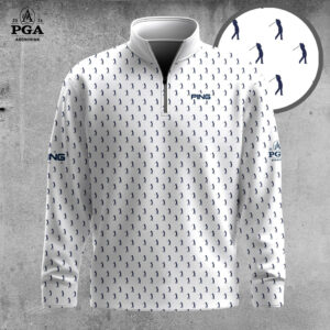 Golf 2026 PGA. White Blue Golf Players Pattern AOP Quarter-zip Pullover LDLO31032688