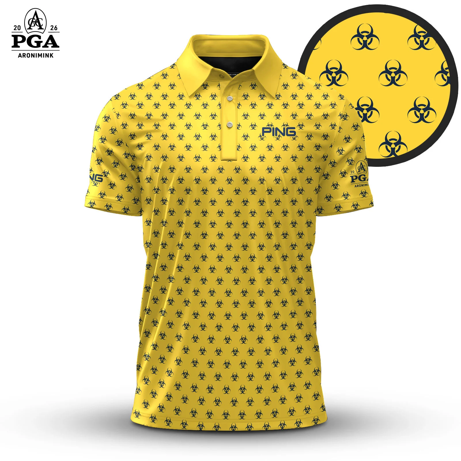 Golf 2026 PGA. Yellow Black Radioactive Pattern AOP Polo Shirt LDLO31032692