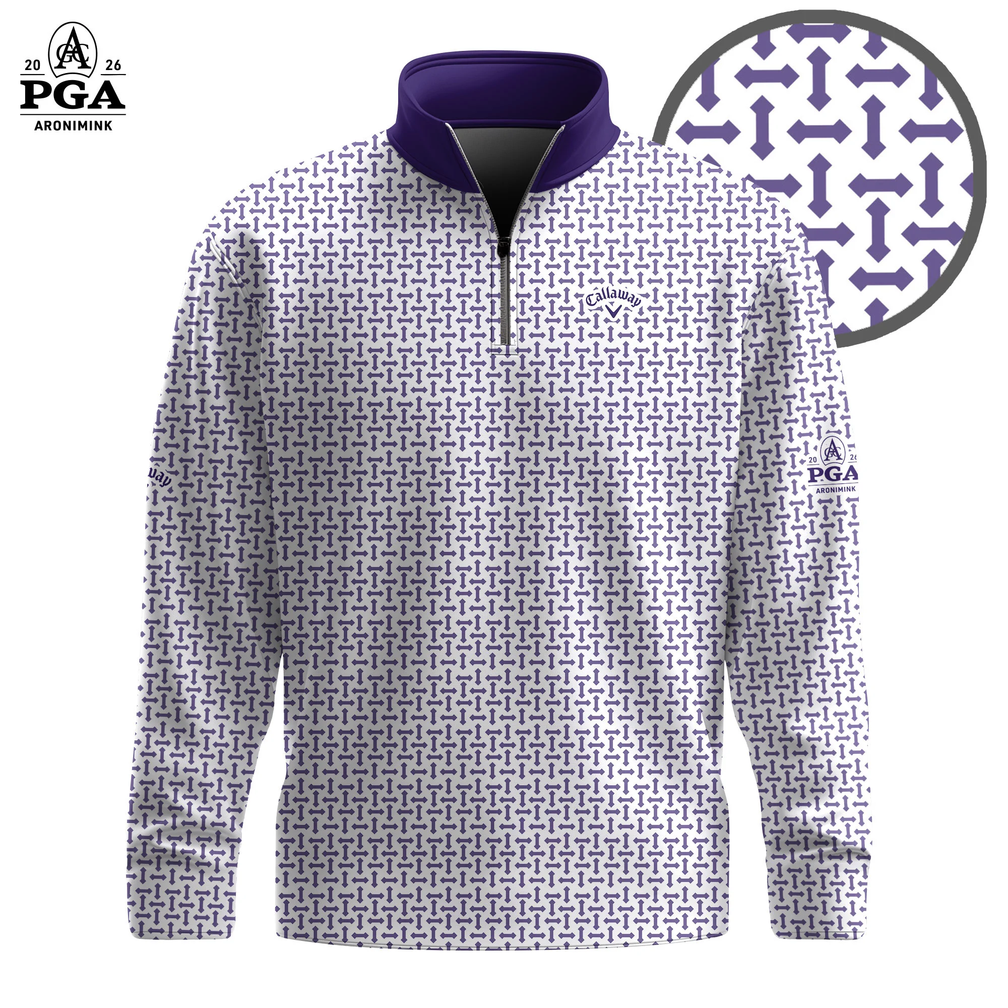 Golf 2026 PGA. Purple Sameless Pattern AOP Quarter-zip Pullover LDLO310326119
