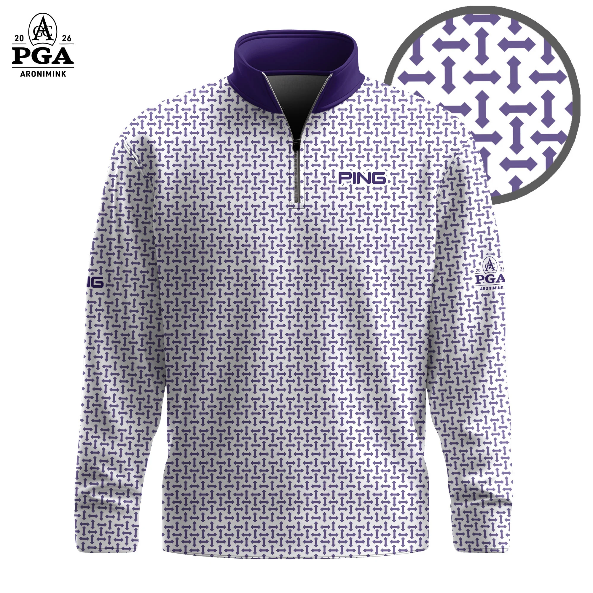 Golf 2026 PGA. Purple Sameless Pattern AOP Quarter-zip Pullover LDLO310326120