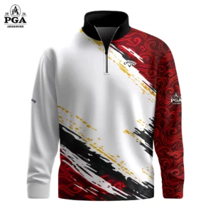 Golf 2026 Sporty Black White Red Pattern AOP Quarter-zip Pullover LDLO310326151